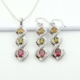 3.7 grams Box Chain Free | Genuine MIX TOURMALINE Sterling 925 Silver Jewellery Set