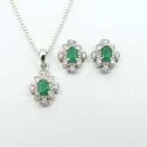 EMERALD Pure 925 Silver Earrings-Pendant Jewellery Set – With Silver Box Chain