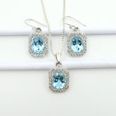 925 Solid Silver Natural BLUE TOPAZ Jewellery Set | Secure Gemstone Mount