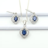 Authentic 925 Sterling Silver | Premium Grade SAPPHIRE Earrings-Pendant Jewellery Set
