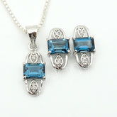 Premium Gift Packaging | Natural LONDON BLUE TOPAZ 925 Fine Silver Jewellery Set