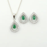 Signature Craftsmanship | EMERALD 925 Grade Silver Earrings-Pendant Jewellery Set