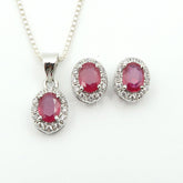 Natural RUBY 925 Hallmarked Silver Jewellery Set | Complimentary Box Chain Included