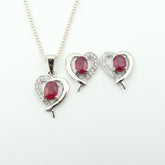 RUBY 925 Silver Jewellery Love Set | Gift-Wrapped & Free Chain | Strong Stone Hold