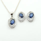 Sapphire 925 Solid Silver Earrings-Pendant Jewellery Set | International Silver Standard