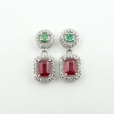 Colorful RUBY, EMERALD 925 Silver Earrings | Certificate of Authenticity Included