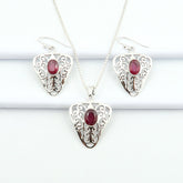 925 Solid Silver Earrings-Pendant Jewellery Set | Authentic RUBY July Birthstone