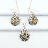 Pure Sterling 925 Silver Natural Citrine Oxidized Jewellery Set | Wrapped with Love
