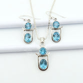 Surprise Her in Style | Real 925 Silver Genuine SWISS BLUE TOPAZ Jewellery Set