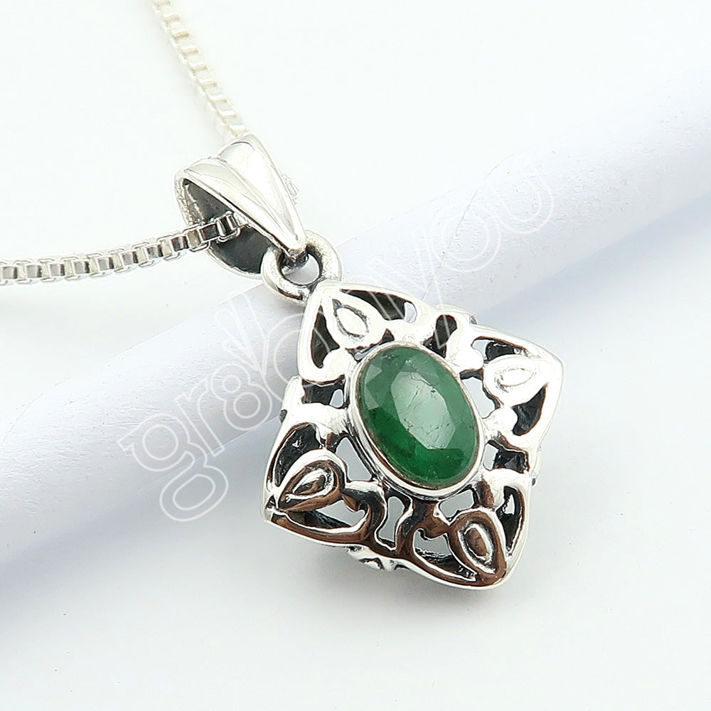 Rare EMERALD 925 Fine Silver Celtic Style Jewellery Set | Reinforced Setting Design