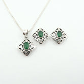 Rare EMERALD 925 Fine Silver Celtic Style Jewellery Set | Reinforced Setting Design