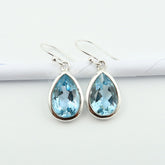 Drop BLUE TOPAZ 925 Hallmarked Silver Earrings | With Jewellery Authenticity Card