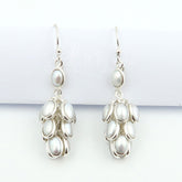 White PEARL 925 Sterling Silver Earrings | Intricate Hand-Finished Details