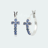 Real SAPPHIRE Hallmarked Silver Cross Hoops Earrings | Ideal for Frequent Travelers