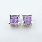 Premium 925 Silver Super Quality Square AMETHYST Earrings | Securely Crafted