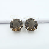 Hallmarked Silver Genuine Brown Round SMOKY QUARTZ Earrings | Sustainable Materials