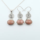 Schmuckset mit Spirale aus natürlichem ovalem RHODOCHROSIT aus reinem Silber | Kostenlose Silberkette