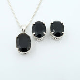 Premium 925 Silver AAA Grade BLACK ONYX Jewellery Set With Free Box Chain