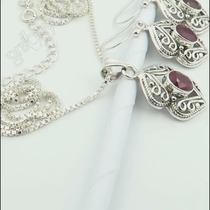 Premium 925 Silver AAA Grade RUBY July Birthstone Jewellery Set | Now with Free Gift