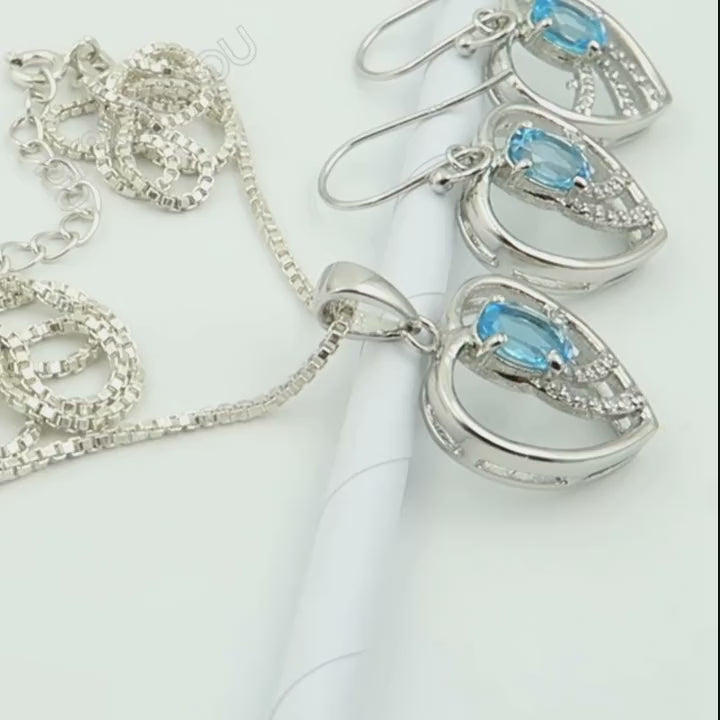 Liebes-Schmuckset mit Echtem SCHWEIZER BLAUTOPAS aus 925er Silber | Wertvolle Handwerkskunst
