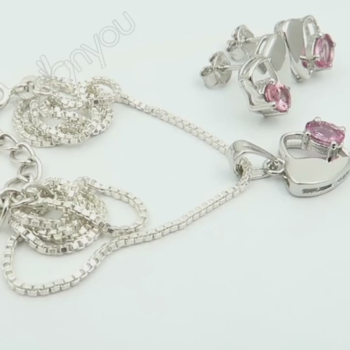 925er Silber Herz-Schmuckset mit PINKEM TURMALIN | Geschenkverpackt mit Gratiskette