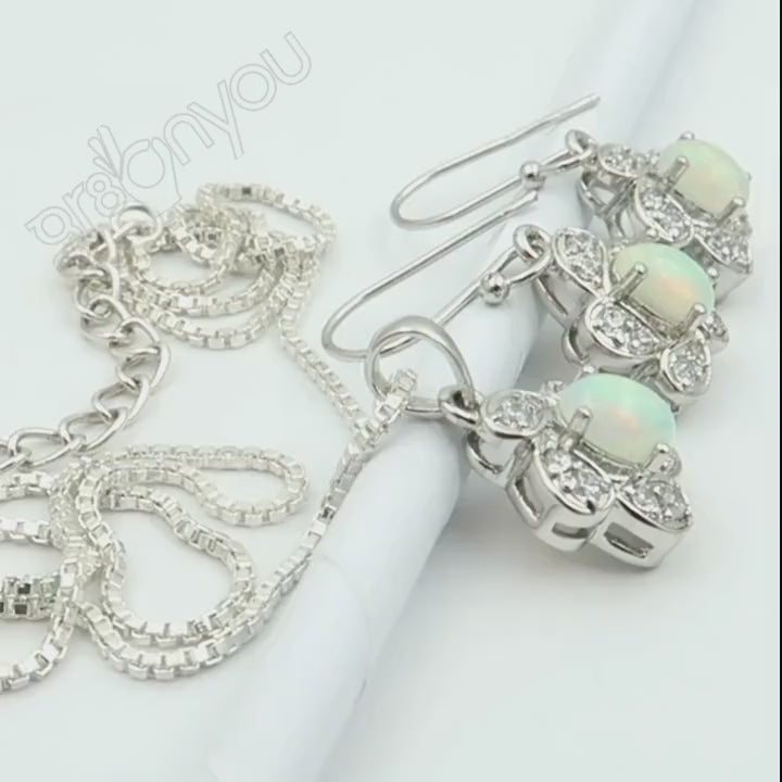 Premium Gift Box | ETHIOPIAN OPAL 925 Sterling Silver Jewellery Set | Free Silver Chain