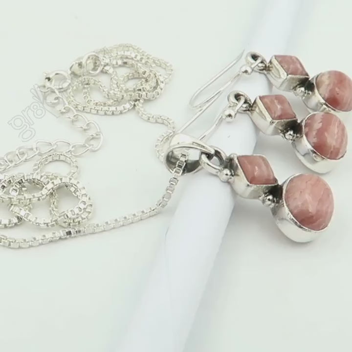 Schmuckset aus 925er Sterlingsilber mit natürlichem RHODOCHROSIT | Mit Seele gestaltet