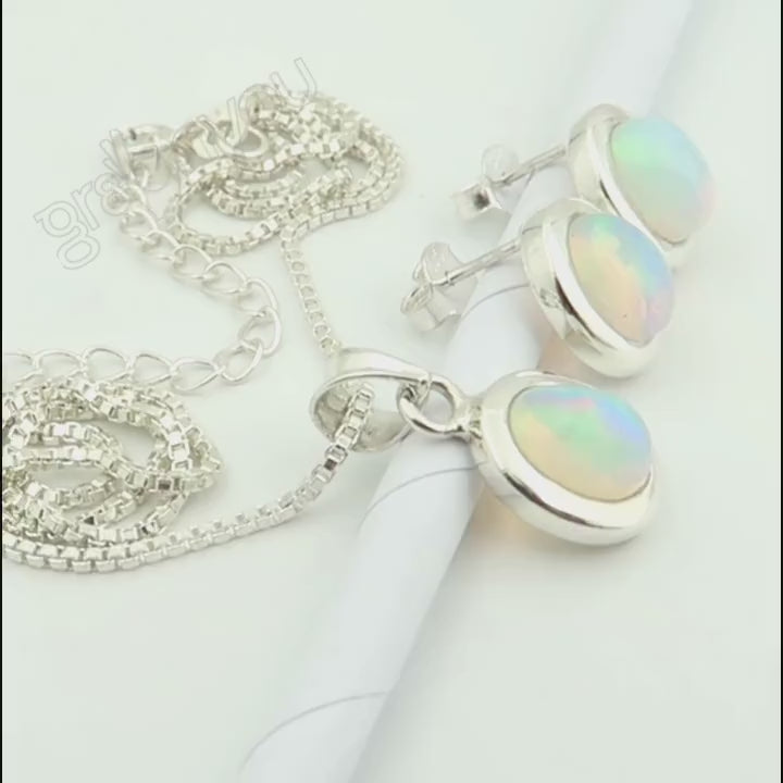 Wrapped for Gifting | Natural ETHIOPIAN OPAL 925 Silver Jewellery Set | Sustainable Materials