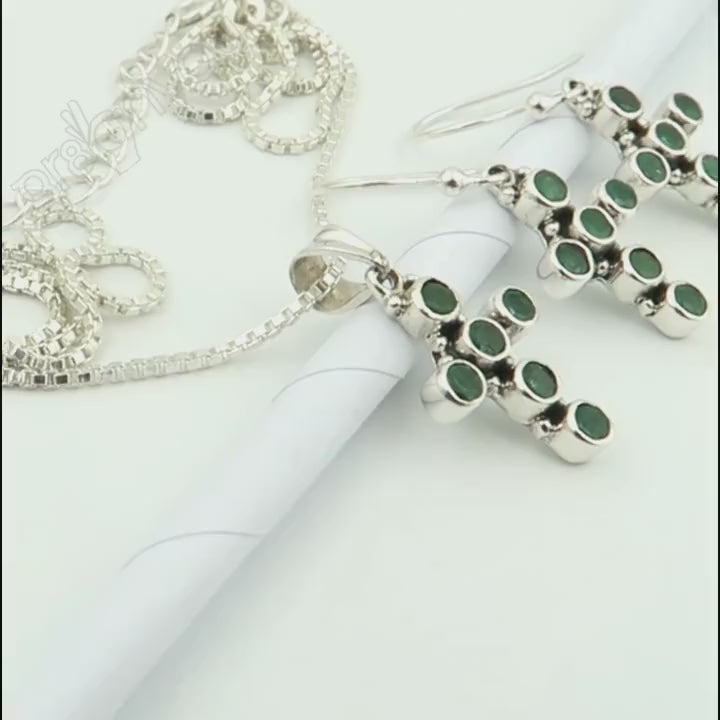 Schmuckset mit Premium-EMERALD und echtem 925er Silber | Authentische Edelsteinqualität