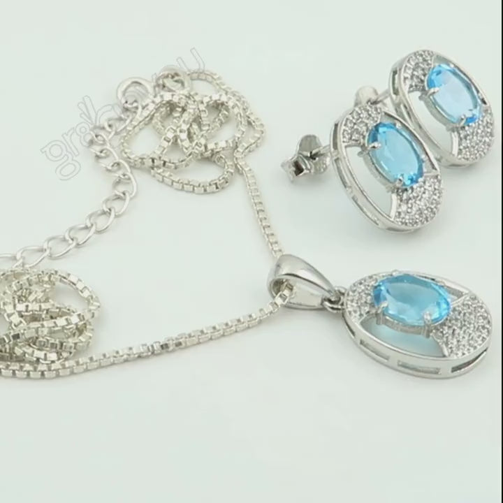Rare SWISS BLUE TOPAZ Real 925 Silver Jewellery Set | Comes with Authenticity Card
