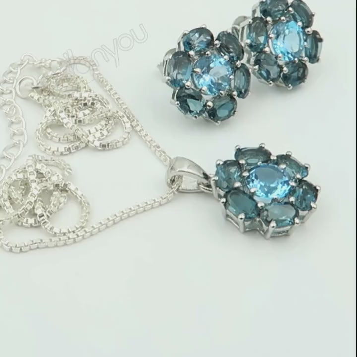 Real LONDON BLUE TOPAZ, SWISS BLUE TOPAZ | Pure Sterling Silver Jewellery 925 Stamp Set