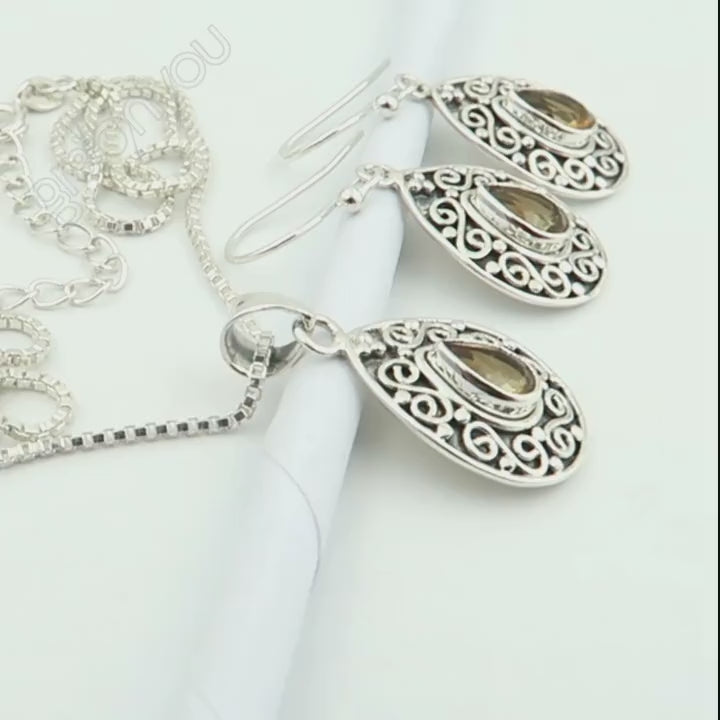 Pure Sterling 925 Silver Natural CITRINE Oxidized Jewellery Set | Wrapped with Love
