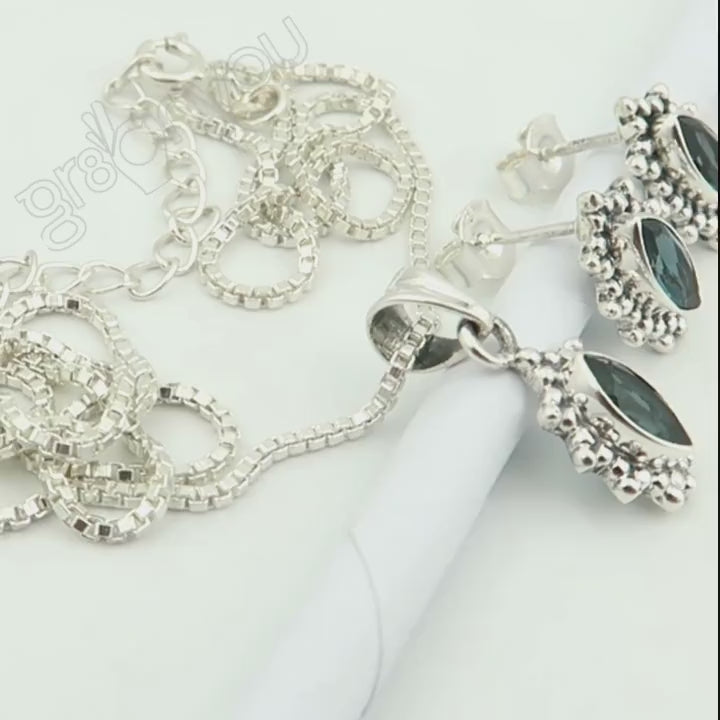 Fine Silver Authentic LONDON BLUE TOPAZ Jewellery Set | Complete the Look