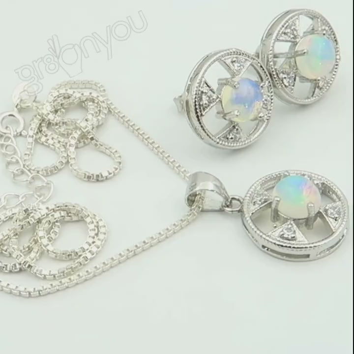 ÄTHIOPISCHER OPAL Schmuckset aus 925er Sterlingsilber | Inklusive Gratiskette & Geschenkbox