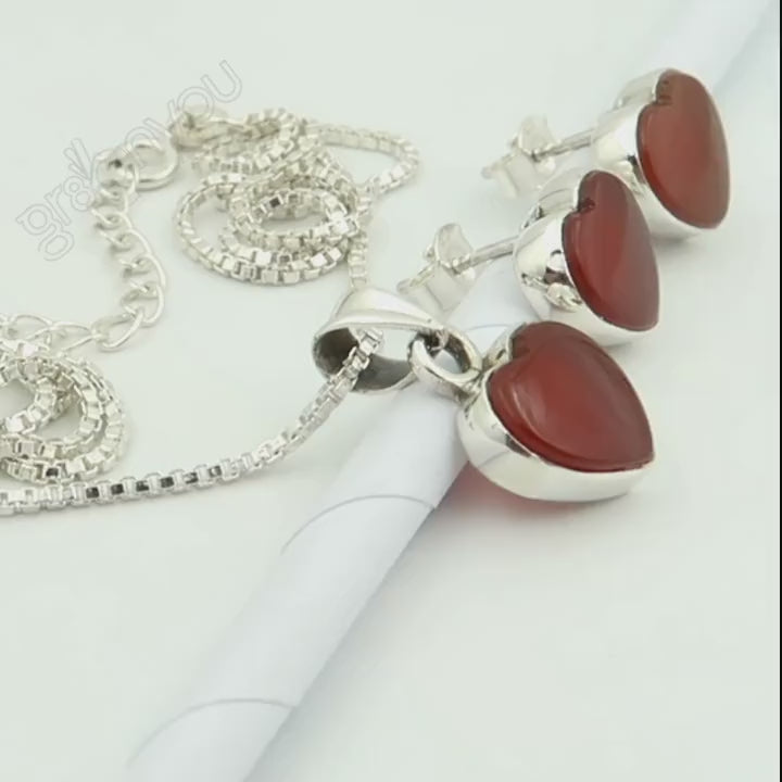 Frühlings-Erfrischung | Massivsilbernes Schmuckset mit seltenem KARNEOL-Herz | Bestseller des Monats