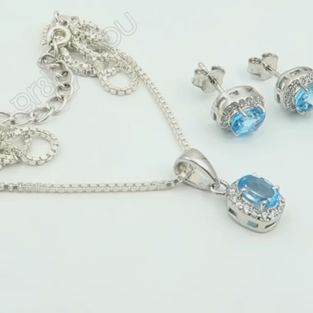 SCHWEIZER BLAUTOPAS Schmuckset aus 925er Silber mit Punze | Ethisch Gewonnene Edelsteine