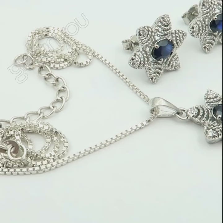 Certification Provided | 925 Silver SAPPHIRE Jewellery Set | Handpicked Gemstones