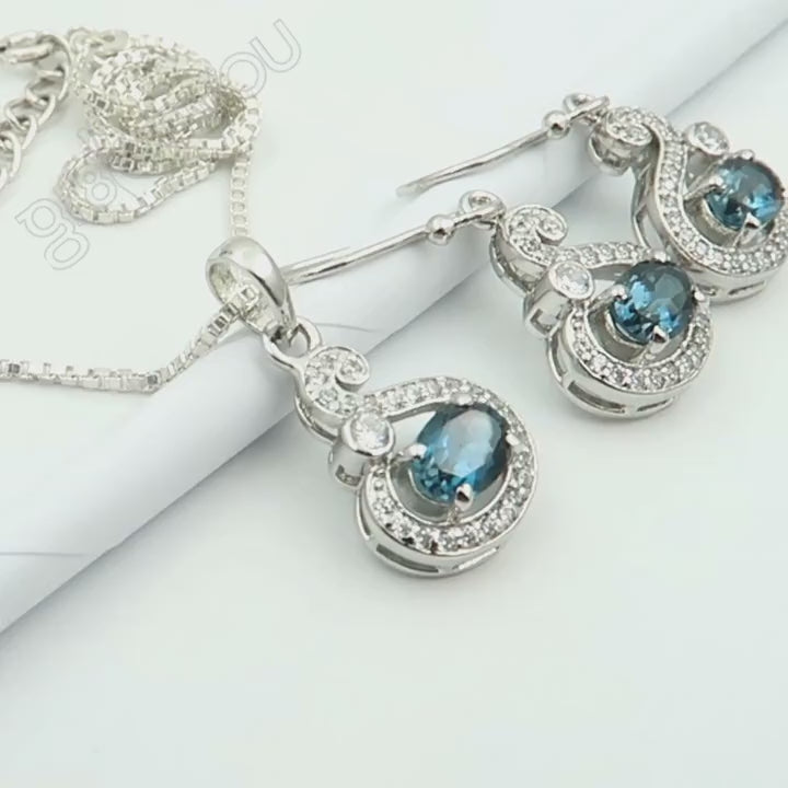 Real London Blue Topaz Silver 925 Jewellery Set | Earrings 4.2 grams | Pendant 2 grams
