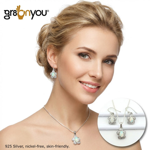 Premium Gift Box | ETHIOPIAN OPAL 925 Sterling Silver Jewellery Set | Free Silver Chain