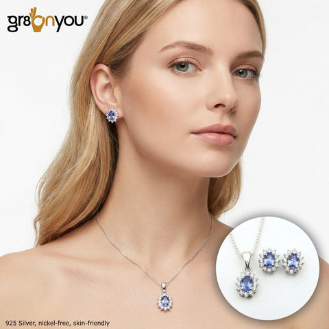 925 Solid Silver TANZANITE Jewellery Set | Certificate Included | Trending Now