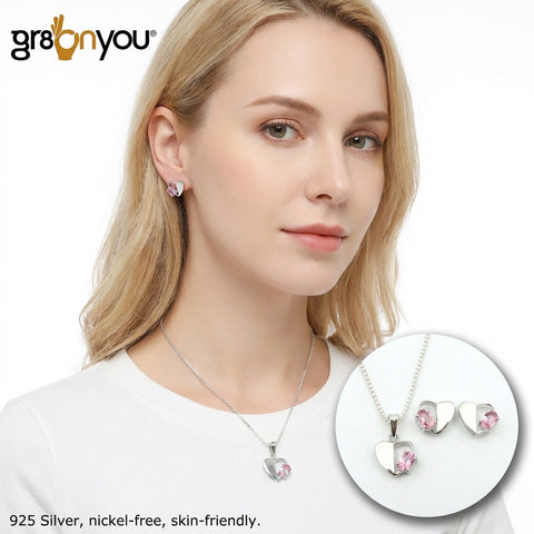 PINK TOURMALINE 925 Silver Jewellery Heart Set | Gift-Wrapped with Free Chain