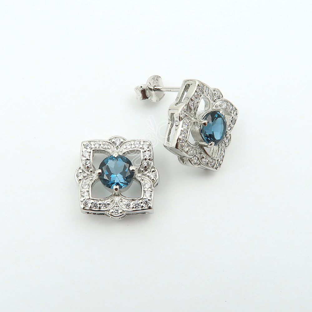 Natural London Blue Topaz 925 Solid Silver Earrings-Pendant Jewelry Set – With Silver Box Chain