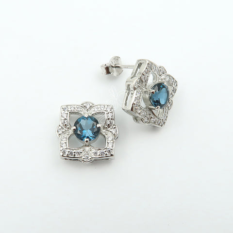 Natural London Blue Topaz 925 Solid Silver Earrings-Pendant Jewelry Set – With Silver Box Chain