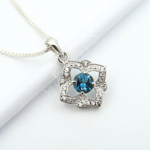Natural London Blue Topaz 925 Solid Silver Earrings-Pendant Jewelry Set – With Silver Box Chain