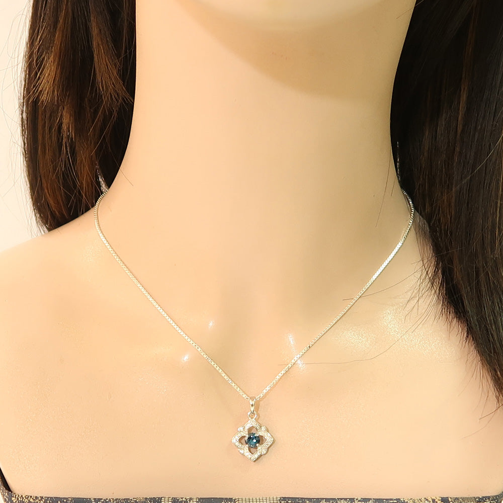 Natural London Blue Topaz 925 Solid Silver Earrings-Pendant Jewelry Set – With Silver Box Chain