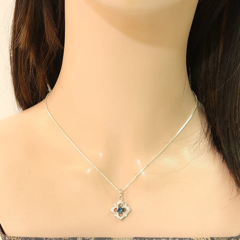 Natural London Blue Topaz 925 Solid Silver Earrings-Pendant Jewelry Set – With Silver Box Chain