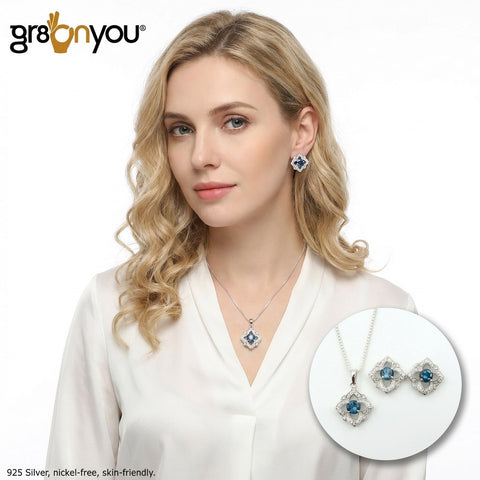 LONDON BLUE TOPAZ 925 Silver Jewellery Set | Strong Stone Setting | Deluxe Gift Wrap