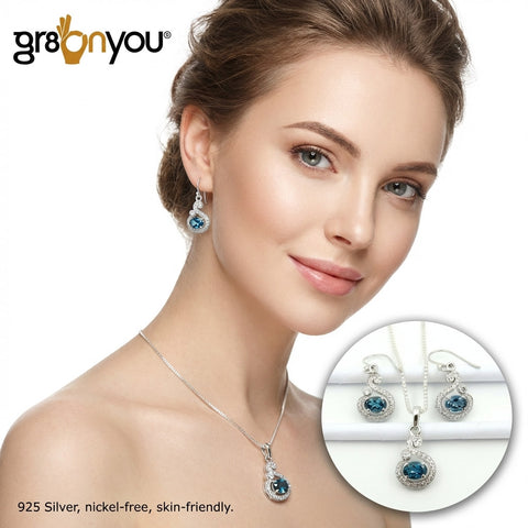 Real London Blue Topaz Silver 925 Jewellery Set | Earrings 4.2 grams | Pendant 2 grams