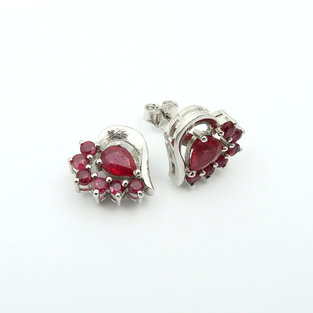 Schmuckset mit Ohrringen und Anhängern aus massivem 925er Silber mit natürlichem Rubin – mit silberner Panzerkette