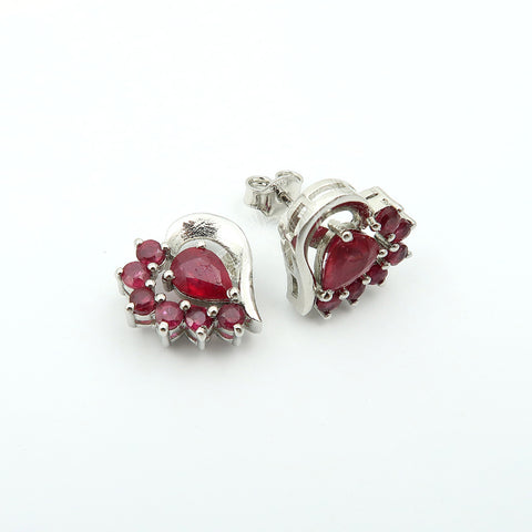 Schmuckset mit Ohrringen und Anhängern aus massivem 925er Silber mit natürlichem Rubin – mit silberner Panzerkette